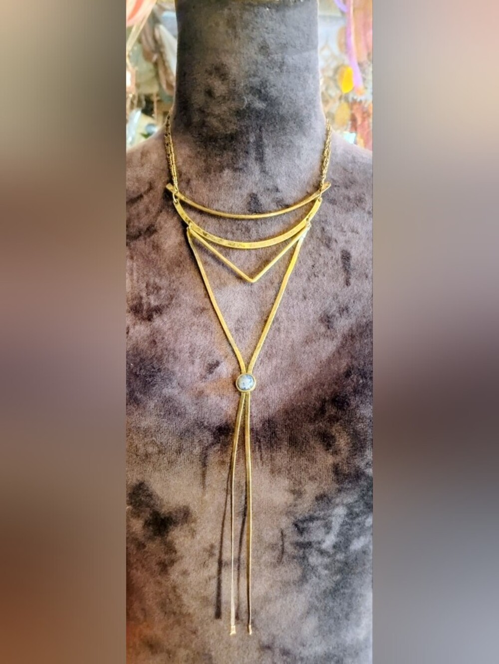 Vintage Brass Lapis Lazul Bohemian Stunning Layered Crystalize Long Neckace